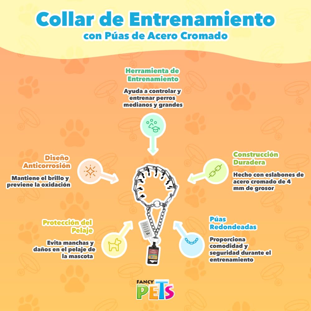 Fancy Pets Collar de Entrenamiento con Púas de Acero Cromado 4 mm 60 cm para Perros Medianos y Grandes