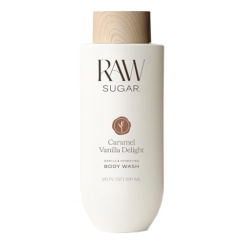 RAW SUGAR, Body Wash Caramel Vanilla Delight, Gel de Baño, Suave e Hidratante, Nutre y Revitaliza, Equilibra pH, 20 OZ