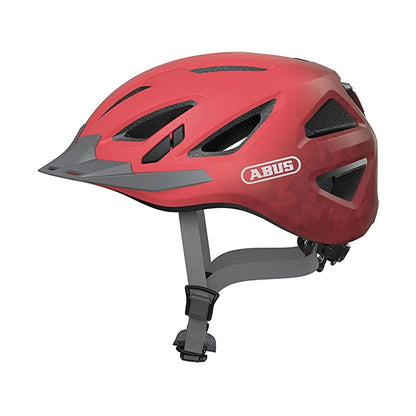 ABUS Stadthelm Urban-I 3.0 - Fahrradhelm mit Rücklicht, Schirm und Magnetverschluss - für Damen und Herren - L (56-61 cm​) - Rojo (living coral)