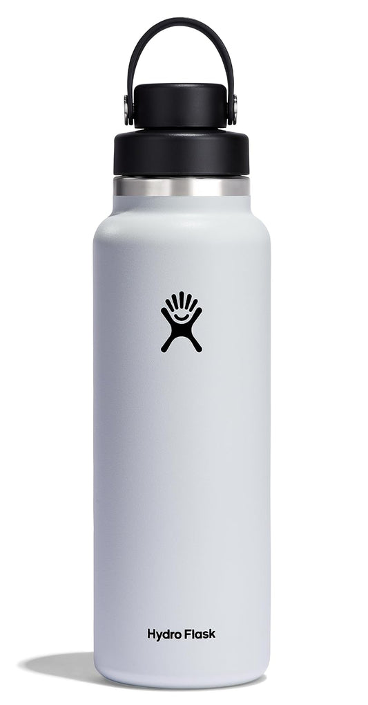 Hydro Flask - Botella de agua de acero inoxidable aislada, tapa de boca ancha, no derrama, a prueba de fugas en 40 onzas, color blanco