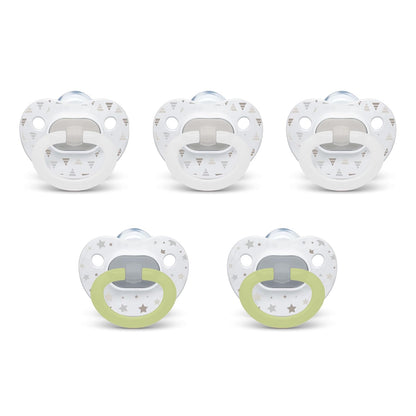 NUK Chupones de Ortodoncia 6-18 Meses, Paquete de 5 - Atemporal - 6-18 meses, paquete de 5 - Estrellas y triángulos