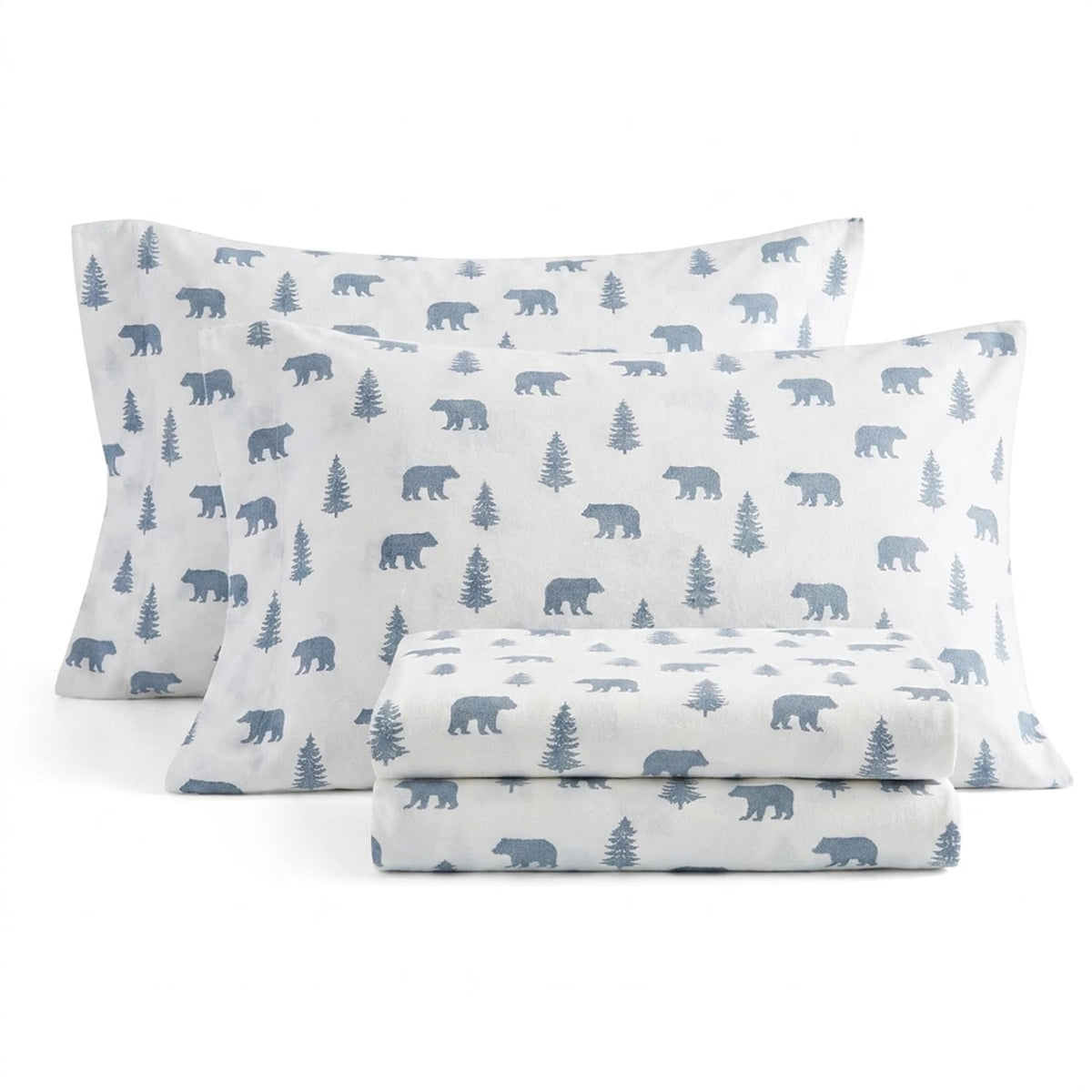 Eddie Bauer - Juego de sábanas de Franela de algodón, Cepillado para Mayor suavidad, decoración acogedora del hogar (Oso y árboles, Individual)