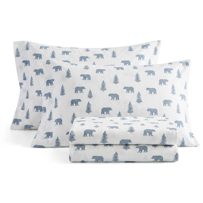 Eddie Bauer - Juego de sábanas de Franela de algodón, Cepillado para Mayor suavidad, decoración acogedora del hogar (Oso y árboles, Individual)