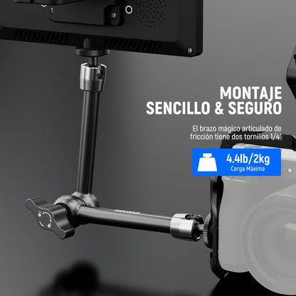 NEEWER Brazo Mágico 9,8"/25cm, Brazo Articulado de Fricción Aleación de Aluminio con Tornillos 1/4" y Cabezales de Bola 360° para Jaula de Cámara, Monitor, Luz Video LED, Flash, Cámara de Acción,ST08