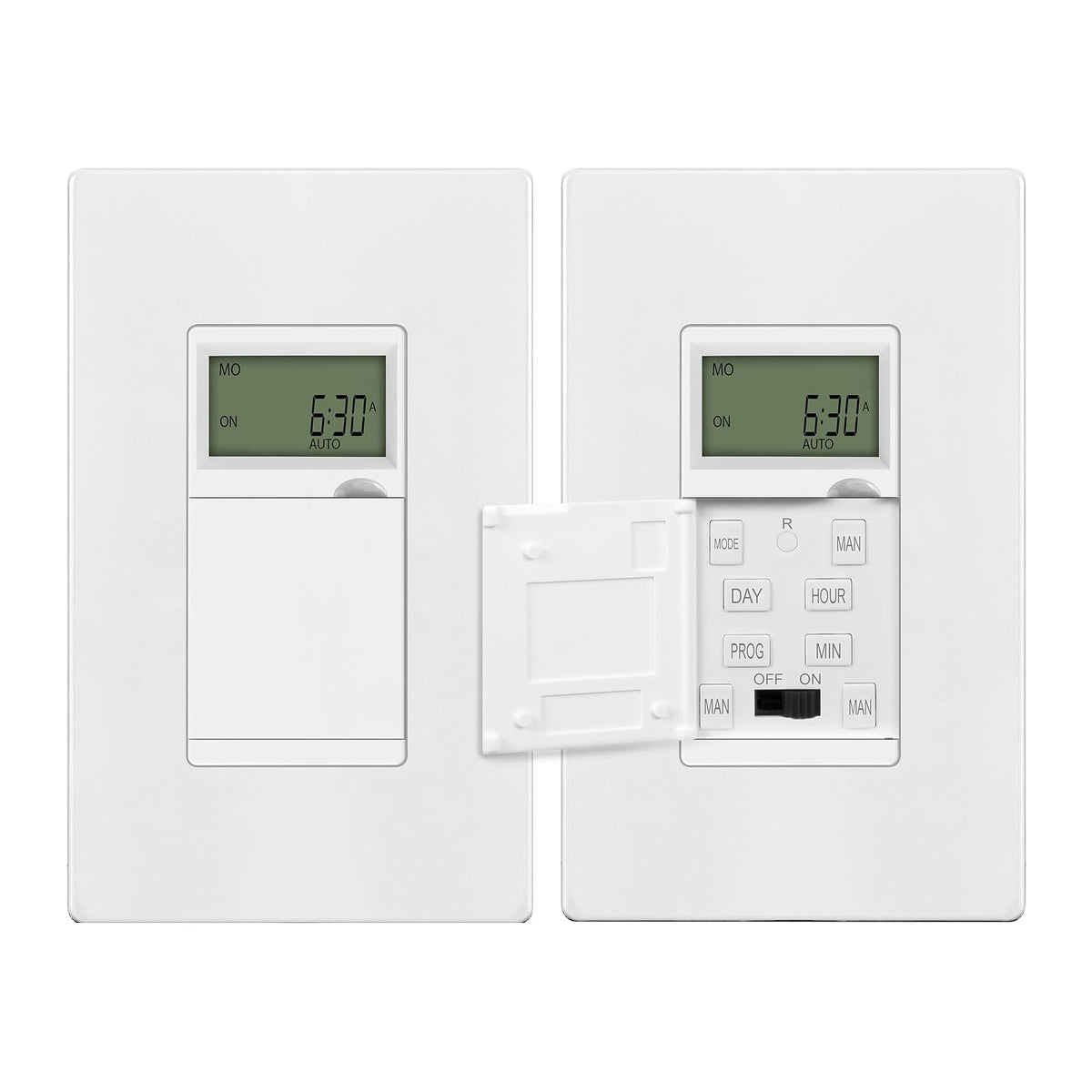 Enerlites HET01-C Programmable Timer Switch Digital Timer Switch for Lights, Fans, Motors, Timer in wall, 7-Day 18 ON/OFF Timer Settings, 2PCS. NEUTRAL WIRE REQUIRED, White