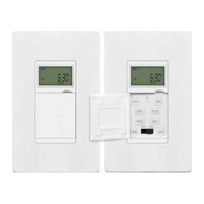 Enerlites HET01-C Programmable Timer Switch Digital Timer Switch for Lights, Fans, Motors, Timer in wall, 7-Day 18 ON/OFF Timer Settings, 2PCS. NEUTRAL WIRE REQUIRED, White