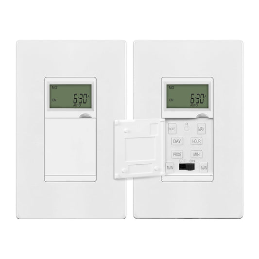Enerlites HET01-C Programmable Timer Switch Digital Timer Switch for Lights, Fans, Motors, Timer in wall, 7-Day 18 ON/OFF Timer Settings, 2PCS. NEUTRAL WIRE REQUIRED, White