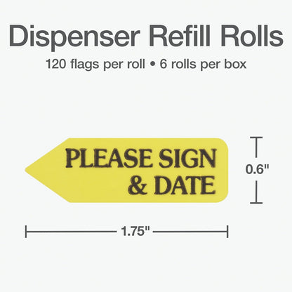 Redi-Tag - Banderas con flecha y mensaje impreso, Please Sign and Date, Amarillo, 1 3/4" x 9/16"
