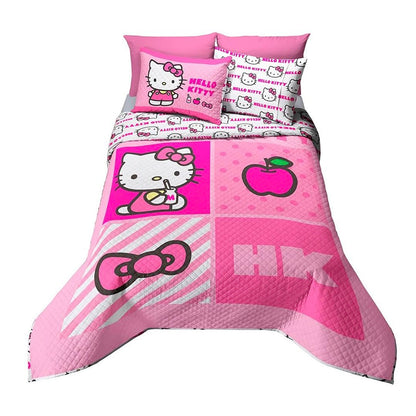 Providencia Edrecolcha Matrimonial 1.90 x 2.25 m con 2 Fundas para Almohada 70 x 50 cm. Hello Kitty. Mezcla Ideal Entre edredón y Colcha. Súper Suave, sin Calor. Lava fácil. Poliéster