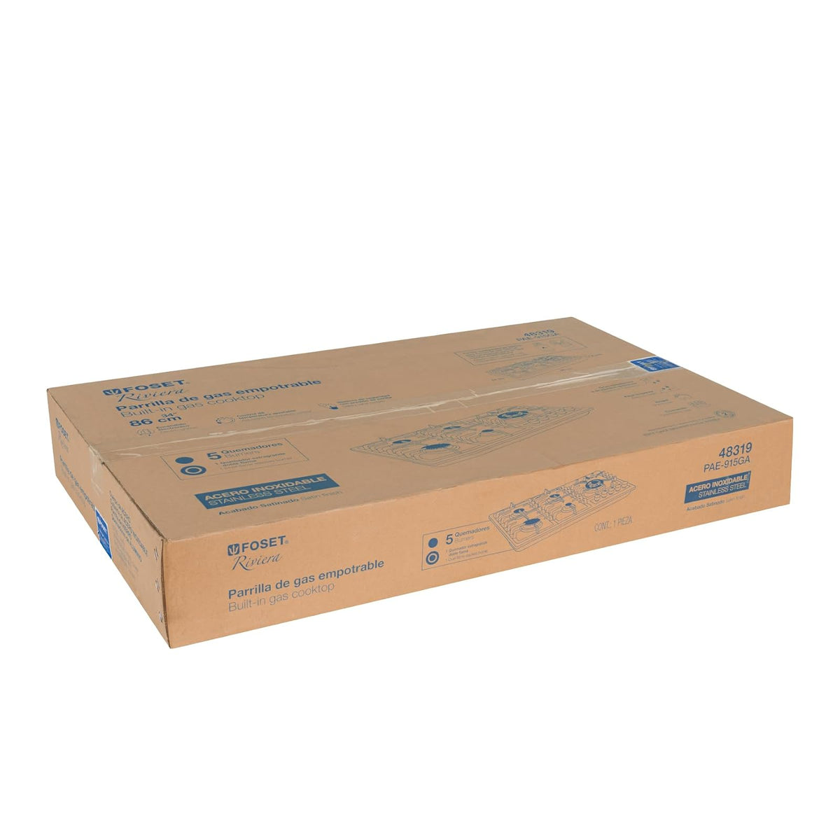 Foset Riviera PAE-915GA, Parrilla gas empotrable 90 cm 5 quemadores lateral inoxidable