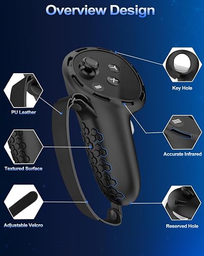 AMZDM Controller Grip for Meta Quest 3S Oculus Quest 3 VR Accessories Grips Cover for VR Touch Controllers Straps Silicone Covers Protector with Non-Slip Thumbstick Covers 1Pair Black