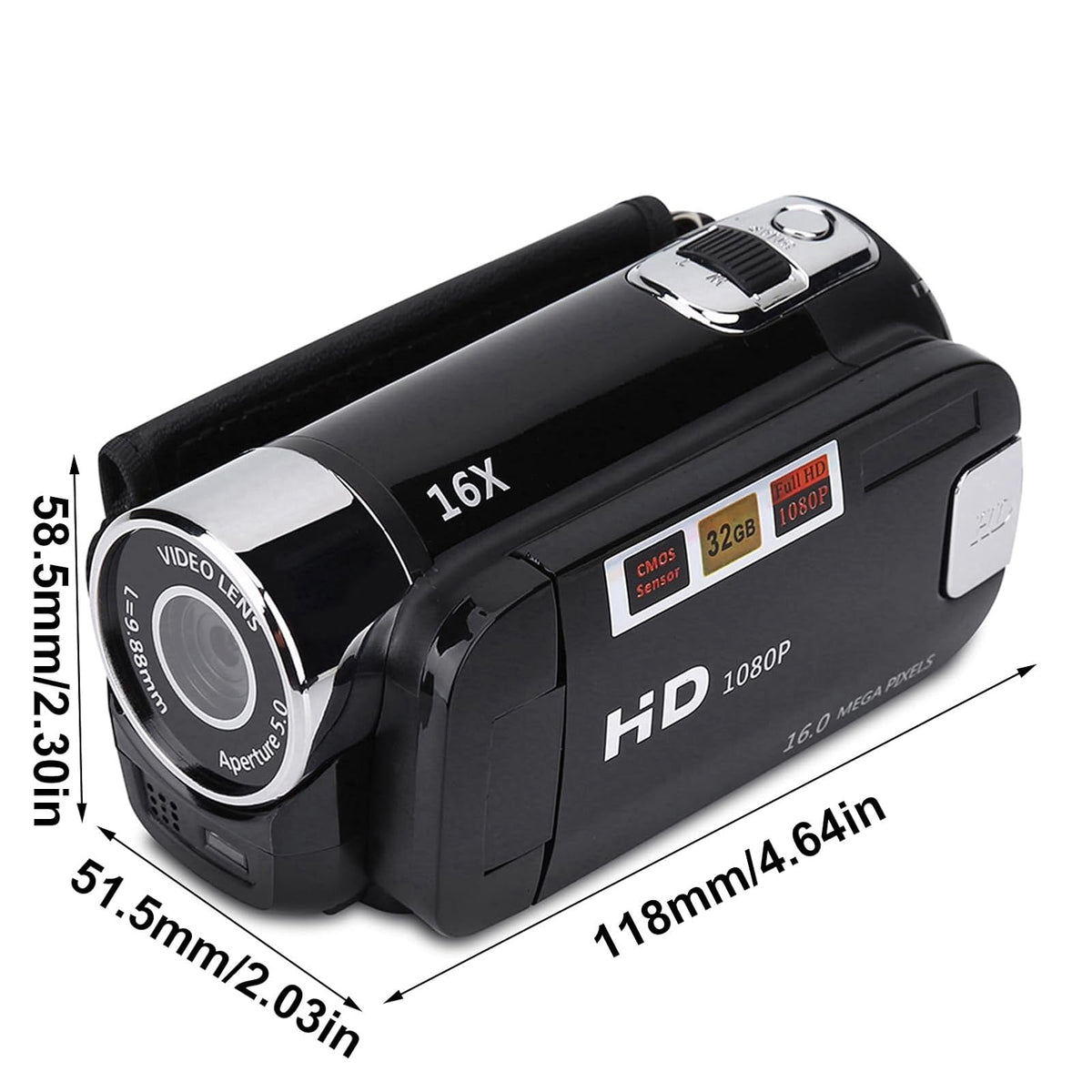 Zopsc Cámara portátil 1080P DV Alta definición Full HD 270 ° Rotación 16X Videocámaras Digitales para videocámaras, para Picnic al Aire Libre, Camping, etc.(Negro, Enchufe de US)