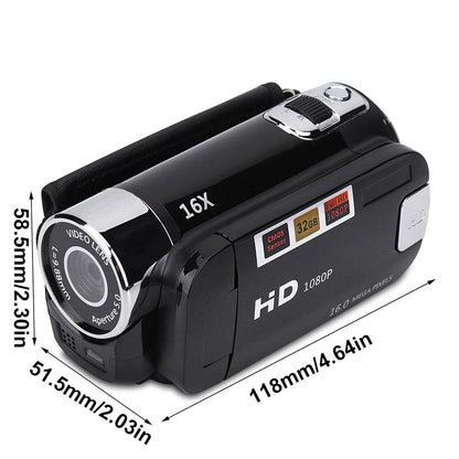 Zopsc Cámara portátil 1080P DV Alta definición Full HD 270 ° Rotación 16X Videocámaras Digitales para videocámaras, para Picnic al Aire Libre, Camping, etc.(Negro, Enchufe de US)