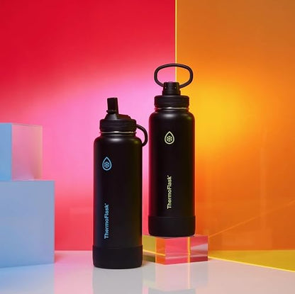 ThermoFlask - Botella de agua de acero inoxidable aislada al vacío de doble pared, 710 ml, con tapa de popote, Eclipse Eléctrico