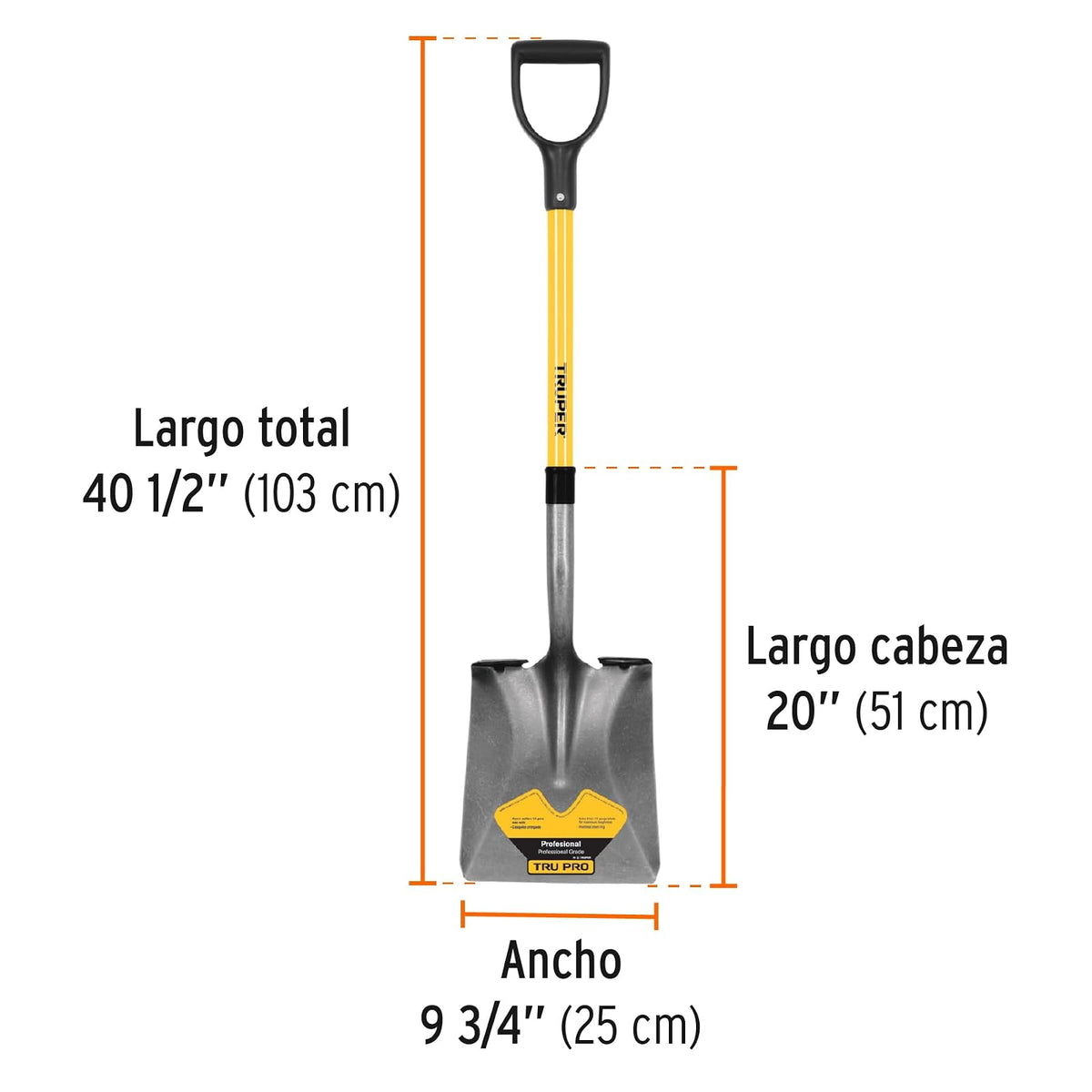 Truper PCY-F, Pala cuadrada puño "Y", fibra de vidrio