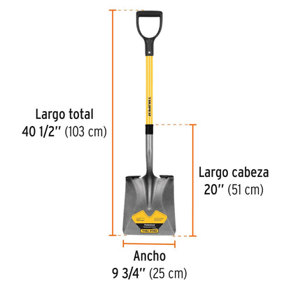 Truper PCY-F, Pala cuadrada puño "Y", fibra de vidrio