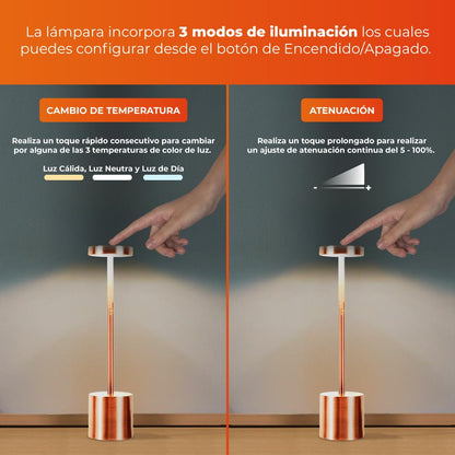 Tecnolite - Lámpara de Mesa LED 3 W Portátil, Recargable, Luz Blanca Ajustable y Atenuable Táctil, Lámpara Interior para Restaurante