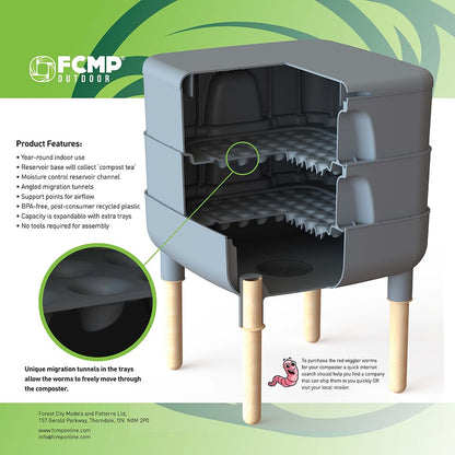 FCMP Outdoor - The Essential Living Composter, compostador de Gusano de 2 bandejas, Gris