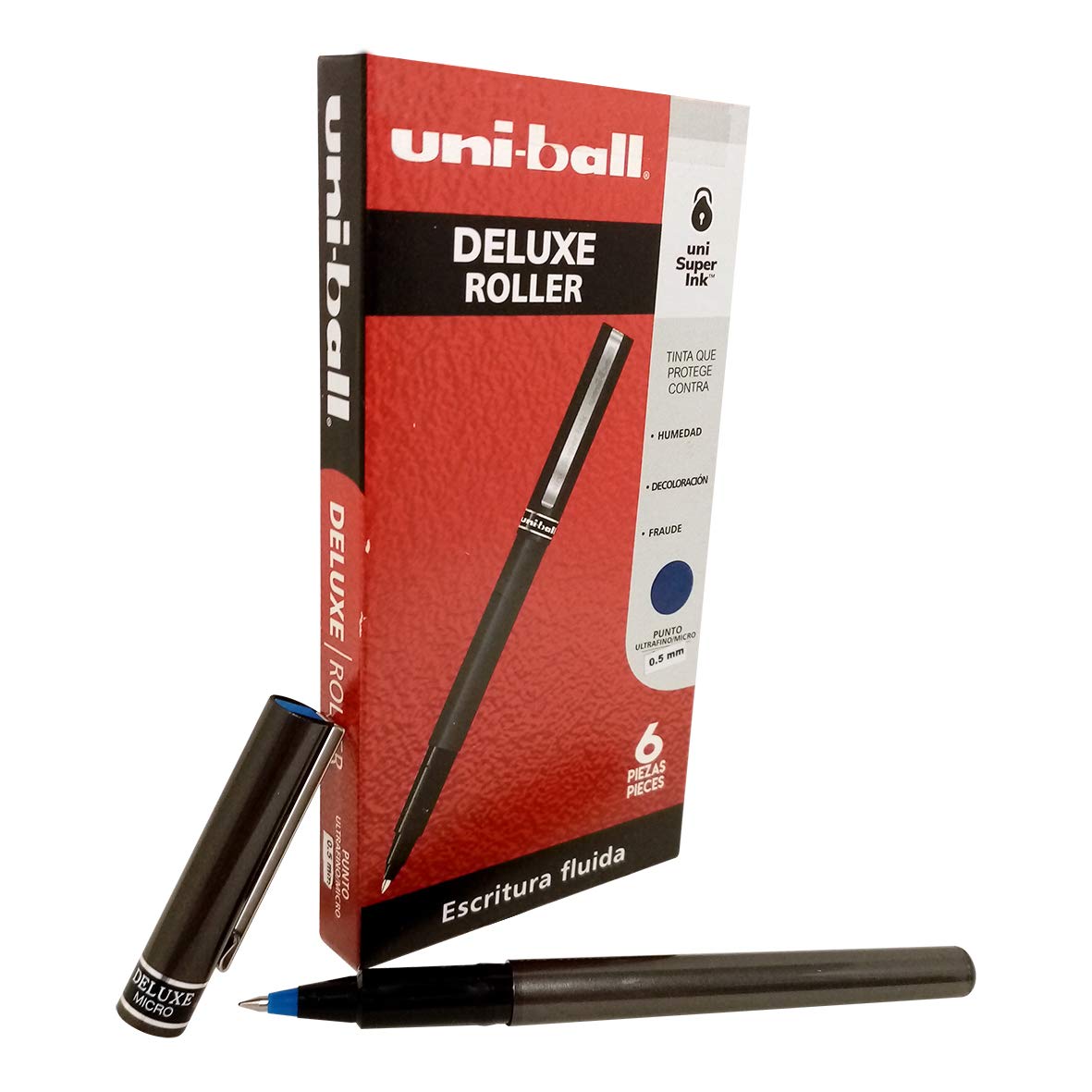 Uni-Ball Bolígrafo Antifraude Deluxe Roller Punto Ultrafino .5mm, 6 Piezas Color Azul 305.Ub155Az