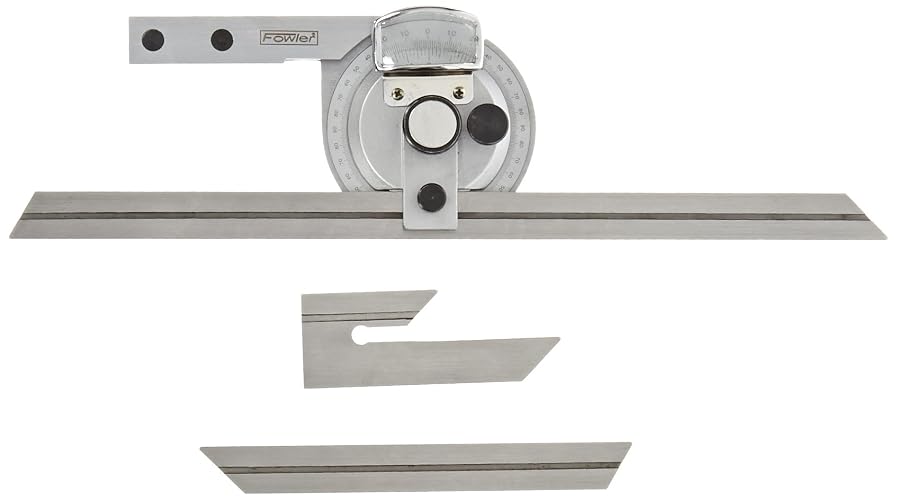 Fowler 52-440-612 transportador biselado de acero inoxidable con lente de lupa, acabado chapado en cromo satinado, cuchillas de 6 a 12 pulgadas, lectura de dial 5 minutos