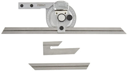 Fowler 52-440-612 transportador biselado de acero inoxidable con lente de lupa, acabado chapado en cromo satinado, cuchillas de 6 a 12 pulgadas, lectura de dial 5 minutos