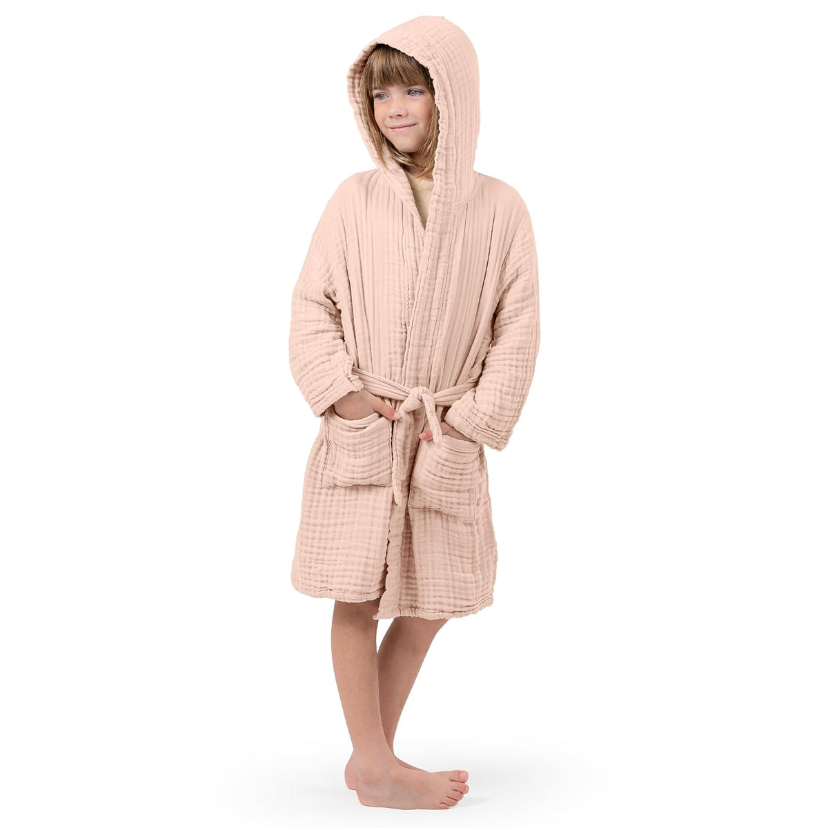 Comfy Cubs Muslin Bath Robe for Kids, 2-3 Years - 100% Cotton, 4-Layer Absorbent Muslin Fabric with Pockets and Belted - Ideal Cotton Bathrobe for Bath or Relaxing at