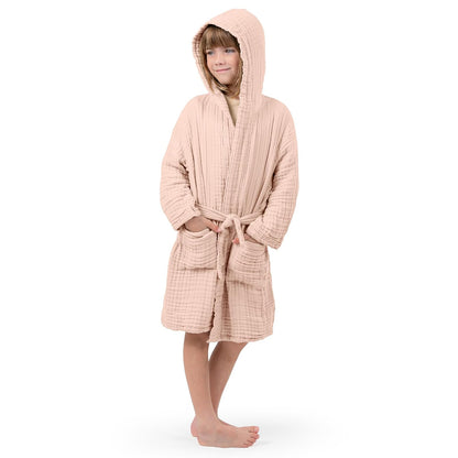 Comfy Cubs Muslin Bath Robe for Kids, 2-3 Years - 100% Cotton, 4-Layer Absorbent Muslin Fabric with Pockets and Belted - Ideal Cotton Bathrobe for Bath or Relaxing at