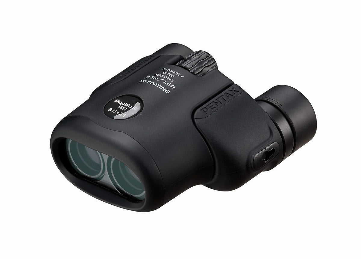 PENTAX Papilio III 8,5 x 21 WR Negro, 50 cm de Primer Plano a Infinity Focus, Cuerpo Resistente a la Intemperie, Nuevo Revestimiento HD, Adecuado para observar Objetos pequeños, para Viajes