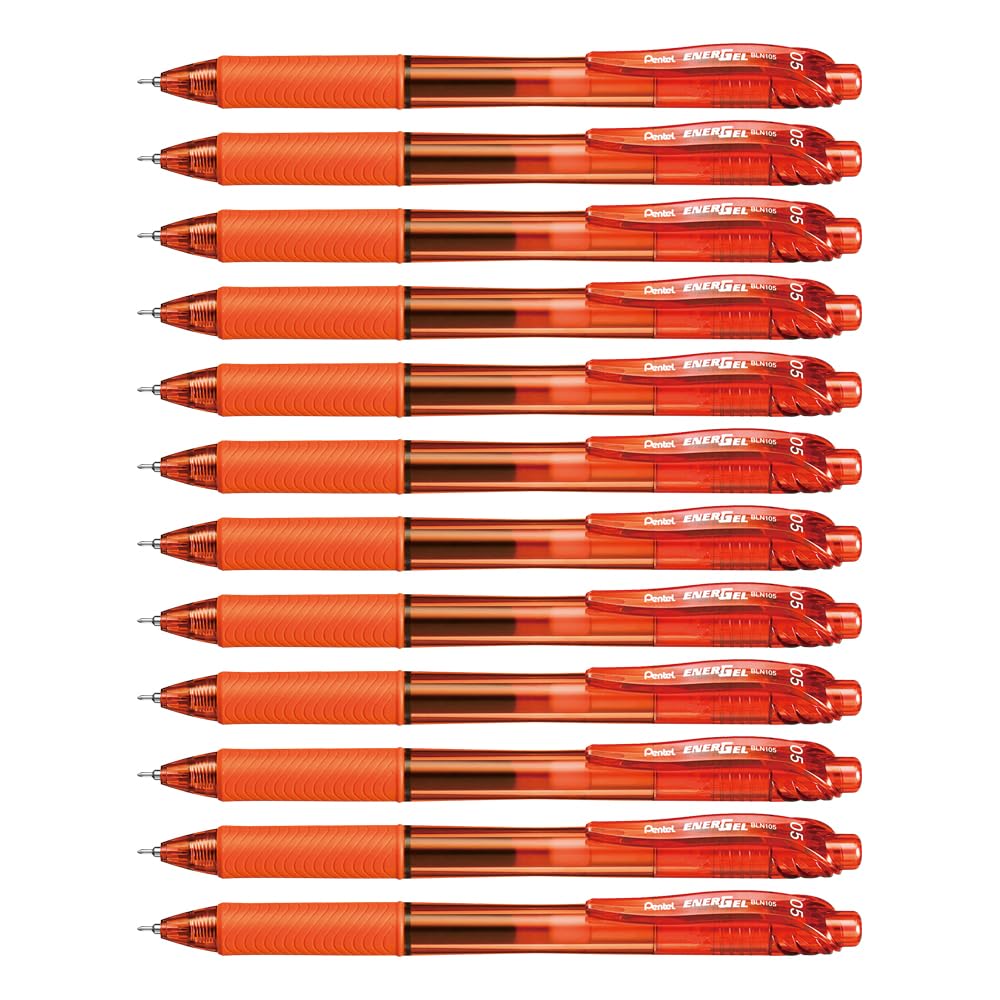Pentel EnerGel-X Bolígrafo Retráctil Tinta Gel 0.5 mm, 12 Piezas - Naranja