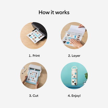 Cricut - Juego de pegatinas impermeables para imprimir, color blanco | Pegatinas imprimibles para impresora de inyección de tinta – Funciona con las máquinas Joy Xtra, Explorer y Maker