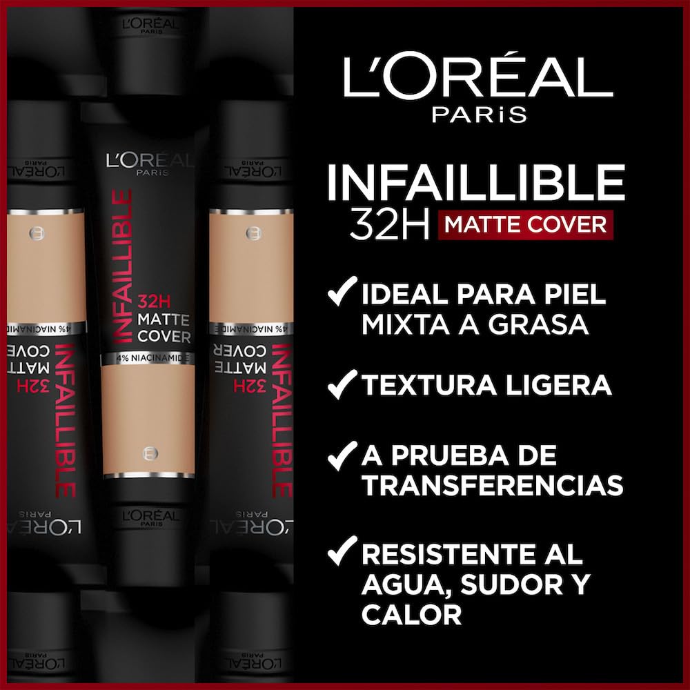 L'Oreal Paris, Base De Maquillaje De Alta Cobertura Mate Y Larga Duración, Infallible 32H Matte Cover, Tono 115 Beige Doré, 30Ml