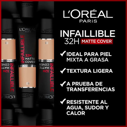 L'Oreal Paris, Base De Maquillaje De Alta Cobertura Mate Y Larga Duración, Infallible 32H Matte Cover, Tono 115 Beige Doré, 30Ml