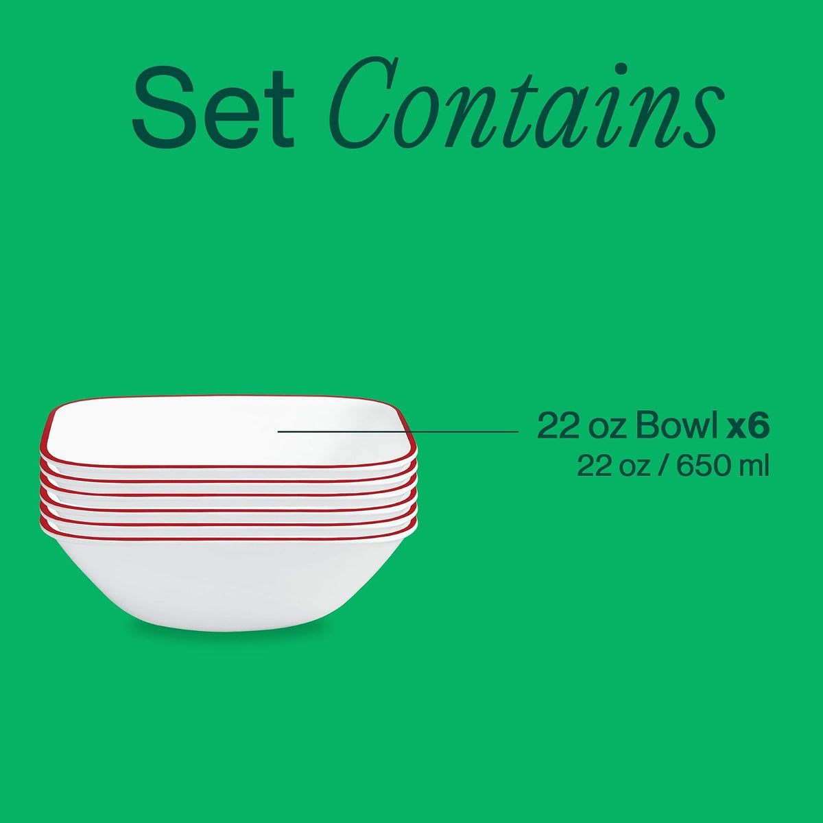 CORELLE 1107748 Square Splendor Tazon para Sopa Set de 6 Piezas, Large/25.4 cm, blanco