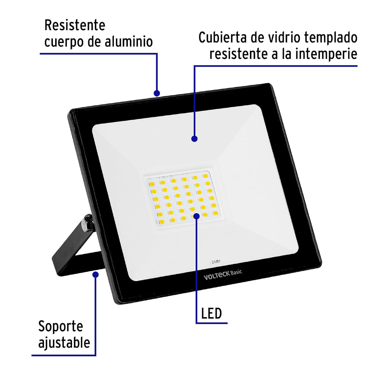 Volteck Basic REF-402L, Reflector ultra delgado LED 30 W luz de día encendido instantáneo