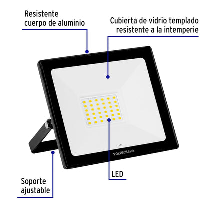 Volteck Basic REF-402L, Reflector ultra delgado LED 30 W luz de día encendido instantáneo