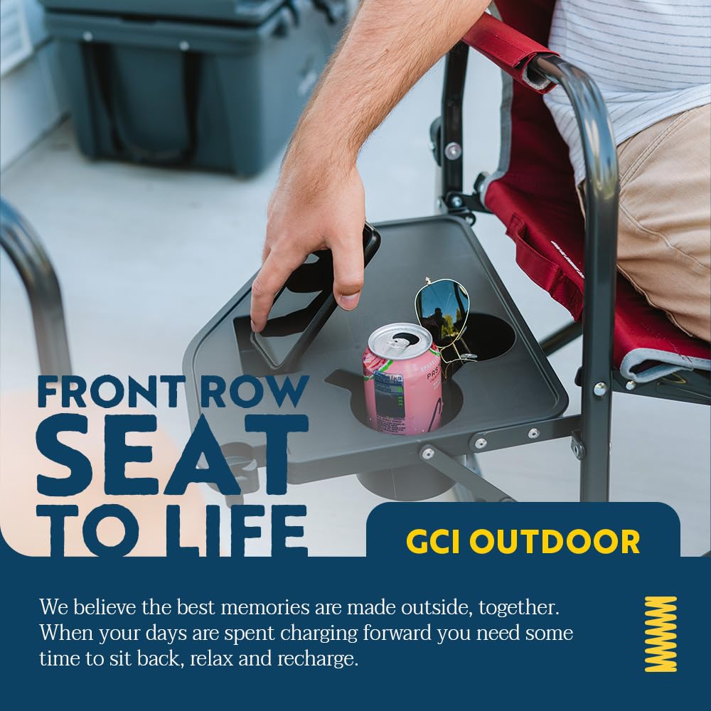 GCI Outdoor Freestyle Rocker XL con Mesa Auxiliar Silla de Camping | Mecedora Plegable portátil con reposabrazos sólidos y duraderos, Soporte para Bebidas y Respaldo cómodo, Color Rojo