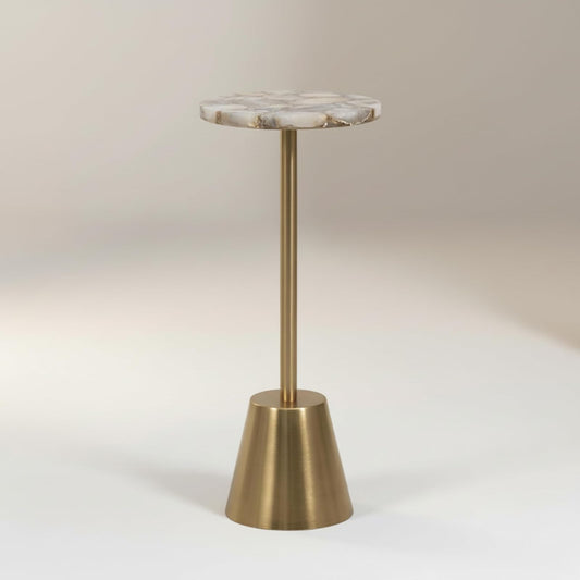 Sagebrook Home - Mesa Auxiliar de Hierro Dorado de 61 cm de Alto con Tapa de ágata de Borde Pulido para decoración contemporánea y glamorosa para Sala de Estar u Oficina