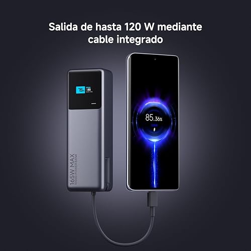 XIAOMI PowerBank 10000mAh 165W, Carga rápida, Gris | USB-C Integrado + USB-C, Cargador Portátil, Pantalla Inteligente TFT, 9Capas de Seguridad, Control de temperatura inteligente