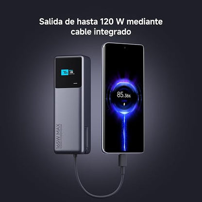 XIAOMI PowerBank 10000mAh 165W, Carga rápida, Gris | USB-C Integrado + USB-C, Cargador Portátil, Pantalla Inteligente TFT, 9Capas de Seguridad, Control de temperatura inteligente