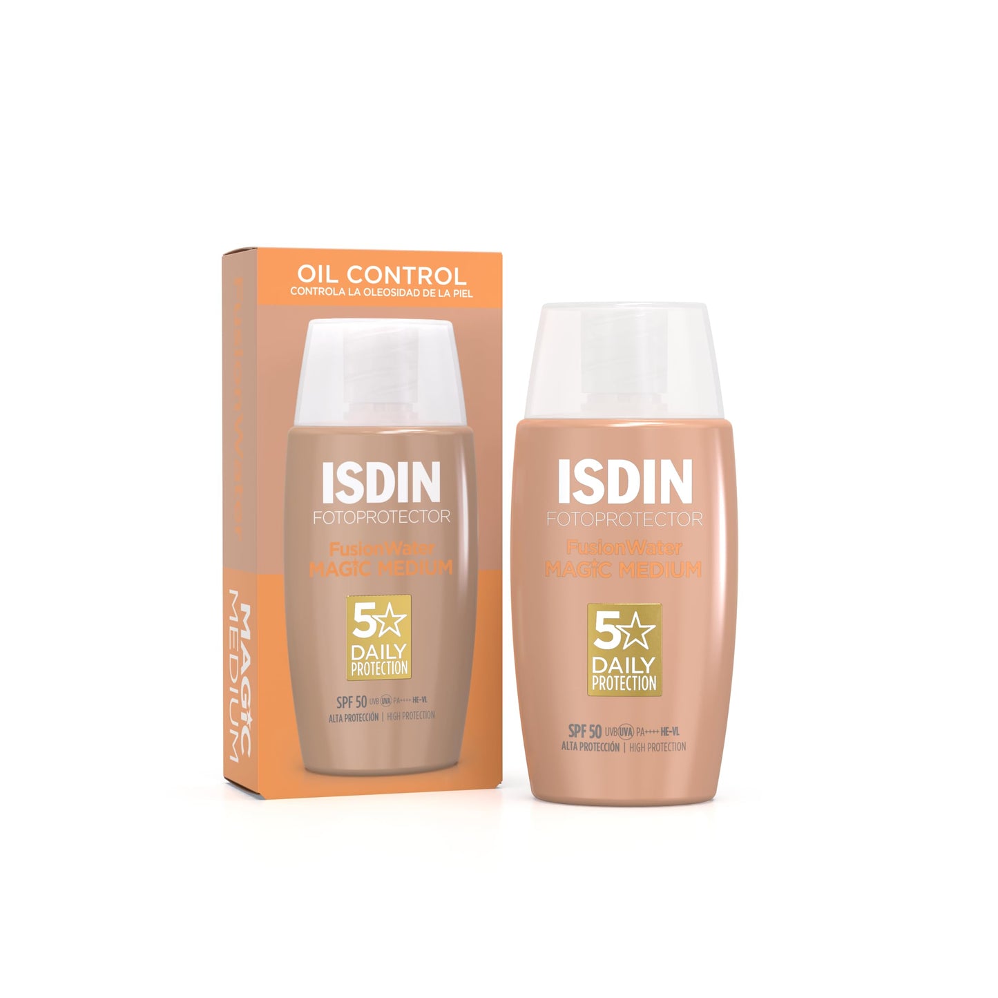 ISDIN Fotoprotector Fusion Water COLOR SPF 50, Protector Solar Facial de fase acuosa con color para uso diario, Cobertura natural, 50ml