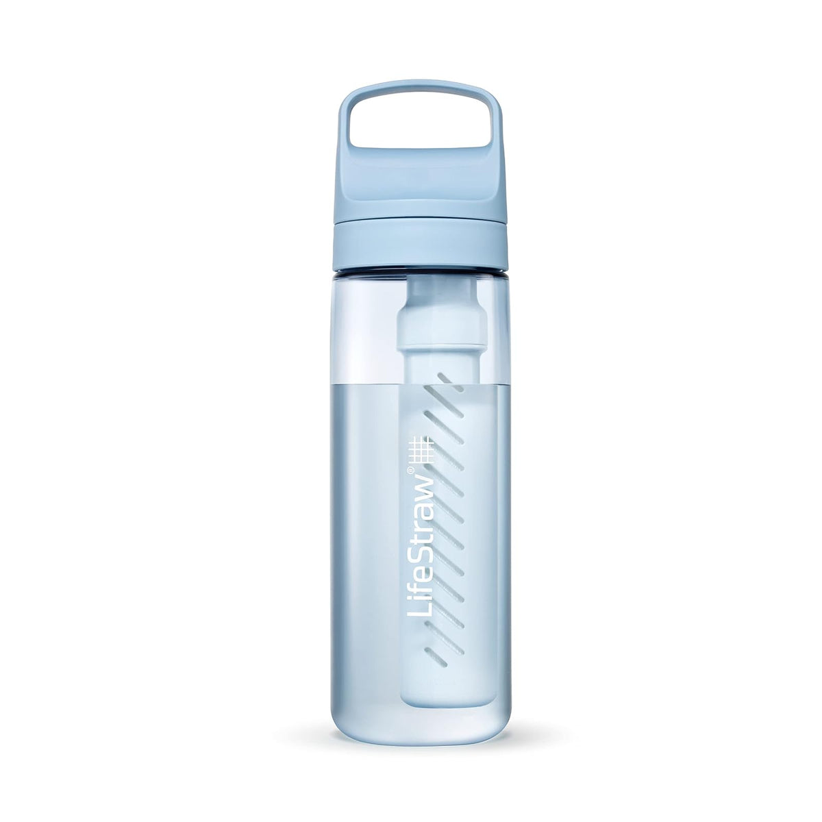 LifeStraw Go Series - Botella de filtro de agua sin BPA para viajes y uso diario, elimina bacterias, parásitos y microplásticos, mejora el sabor, 22 onzas de color azul islandés - Azul Islándico - 650 ml
