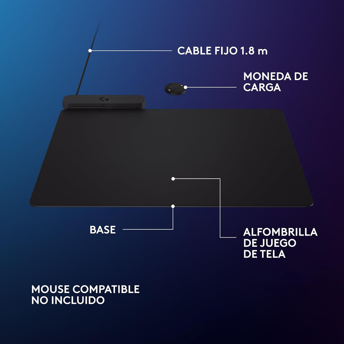 Logitech G POWERPLAY 2 Mousepad de Carga Inalámbrica para Mouse Gaming, 34,5 x 28,4 cm, 3,5 mm Grosor, Compatible con PC y Mac - Negro