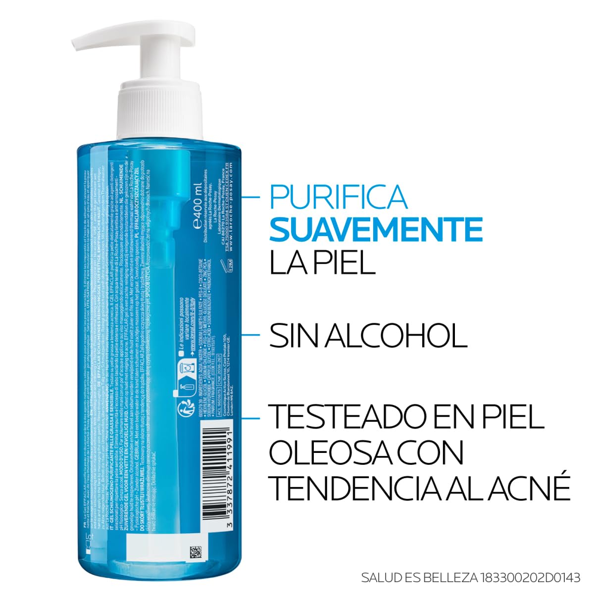 La Roche-Posay Effaclar Gel Limpiador Purificante Anti-Imperfecciones 400ml | Limpiador Dermatológico, Controla Exceso de Sebo, Piel Mixta a Grasa con Tendencia Acneica, Rostro y Cuerpo