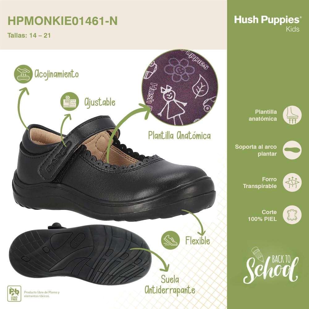 Hush Puppies Zapato Negro para Niña 18.0 HPMONKIE01461-N
