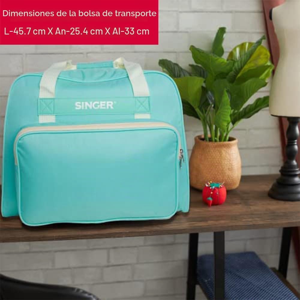 SINGER | Funda de transporte a máquina, color azulado, funda espaciosa para la mayoría de máquinas de coser y serpentines estándar, interior totalmente acolchado, exterior de lona duradera, fácil