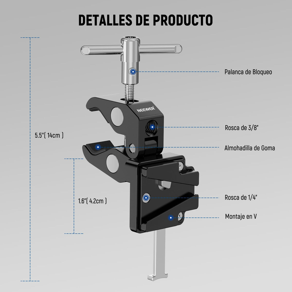 NEEWER Mini V Montaje Placa de Batería con Rosca de 1/4" y Botón de Liberación Rápida, Compatible con FXLION Sony V Montaje de Baterías y Abrazaderas de Varilla de 15mm, PS006