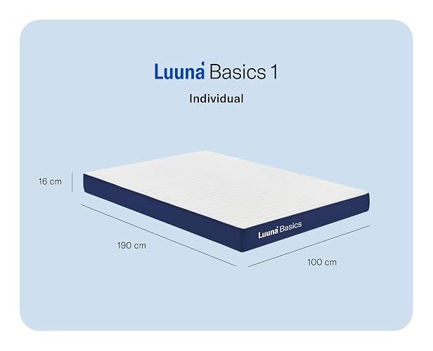 Luuna Basics 1 Colchón Individual, Colchón de Espuma de Alta Densidad, 16cm de Altura, Firmeza Media, Colchones en Caja, 1 Capa, Colchón Fresco