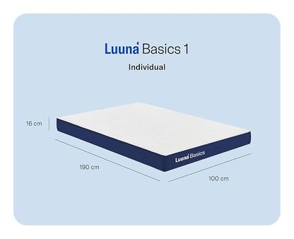 Luuna Basics 1 Colchón Individual, Colchón de Espuma de Alta Densidad, 16cm de Altura, Firmeza Media, Colchones en Caja, 1 Capa, Colchón Fresco