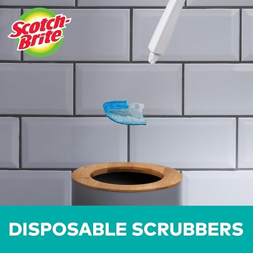 Scotch-Brite Disposable Toilet Scrubber Cleaning System with Built-in Bleach Alternative Cleaner, Easily Scrubs Under the Rim, 1-Handle with Storage Caddy + 5-Disposable Refills