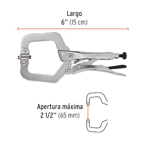 Truper PPC-6R, Pinza de presión tipo "C" de 6", con mordaza autoajustable